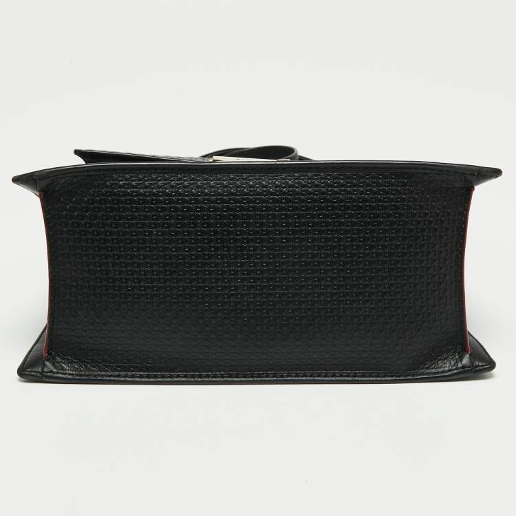 Pre Owned CH Carolina Herrera Black Monogram Leather Flap Top Handle Bag