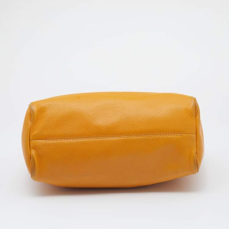 Pre Owned CH Carolina Herrera Yellow Leather Shopper Tote