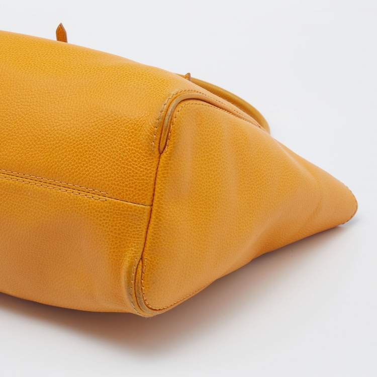 Pre Owned CH Carolina Herrera Yellow Leather Shopper Tote