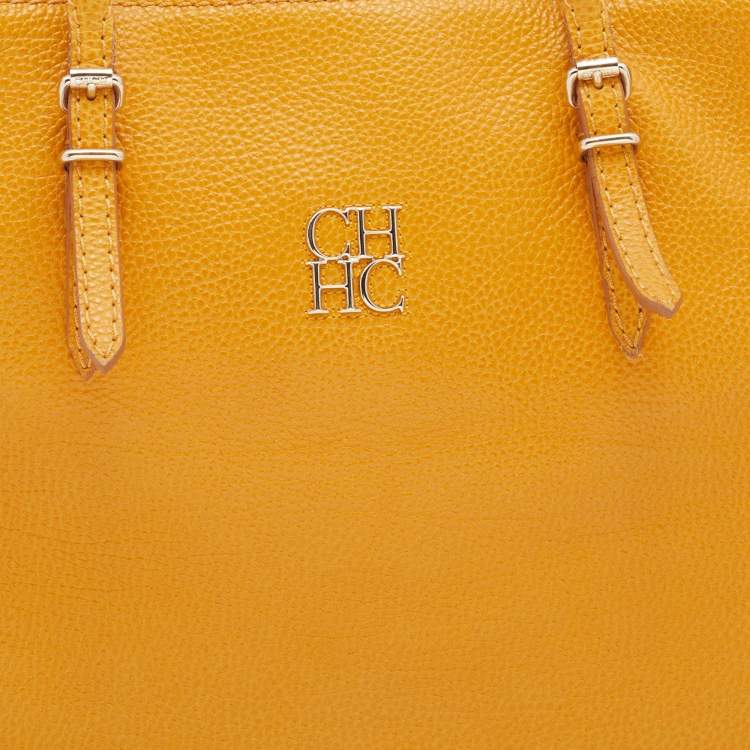 Pre Owned CH Carolina Herrera Yellow Leather Shopper Tote