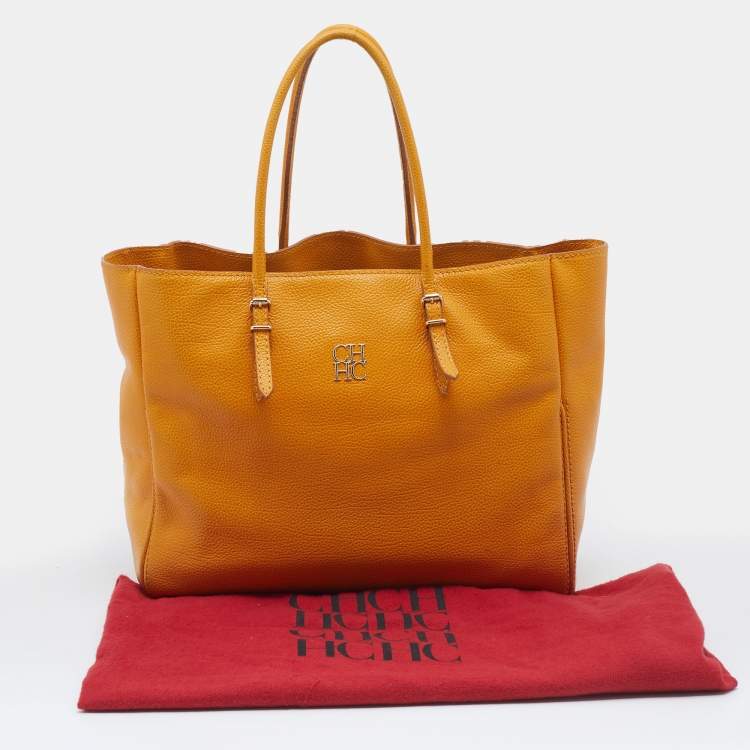 Pre Owned CH Carolina Herrera Yellow Leather Shopper Tote