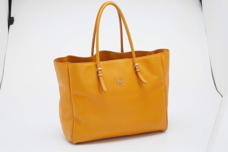 Pre Owned CH Carolina Herrera Yellow Leather Shopper Tote