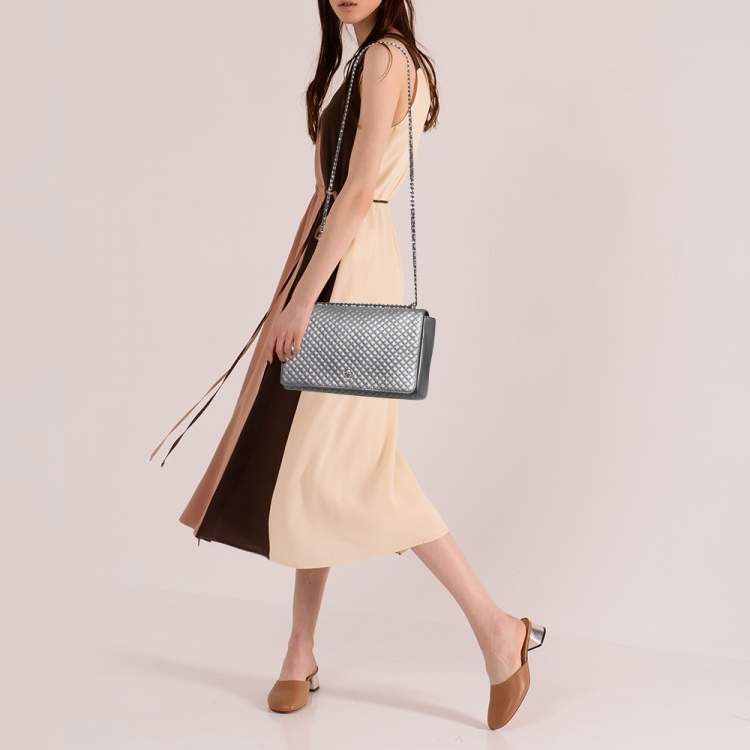 Pre Owned CH Carolina Herrera Grey Quilted Leather Flap Chain Shoulder Bag