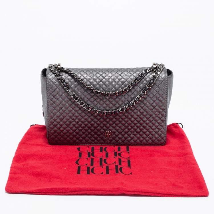Pre Owned CH Carolina Herrera Grey Quilted Leather Flap Chain Shoulder Bag