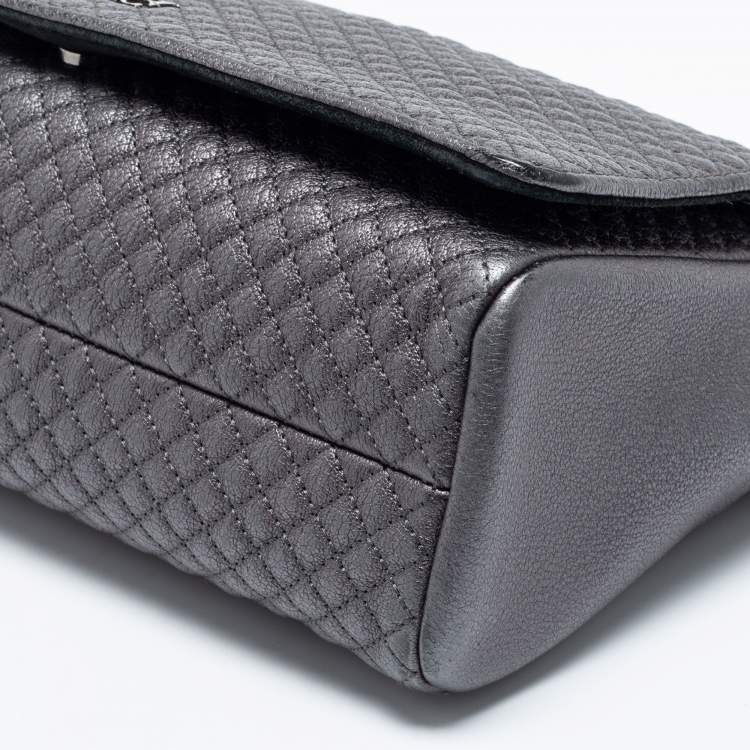 Pre Owned CH Carolina Herrera Grey Quilted Leather Flap Chain Shoulder Bag