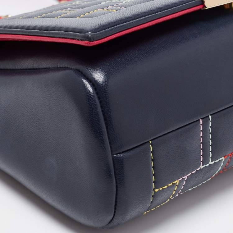 Pre Owned CH Carolina Herrera Blue Quilted Leather Flap Shoulder Bag