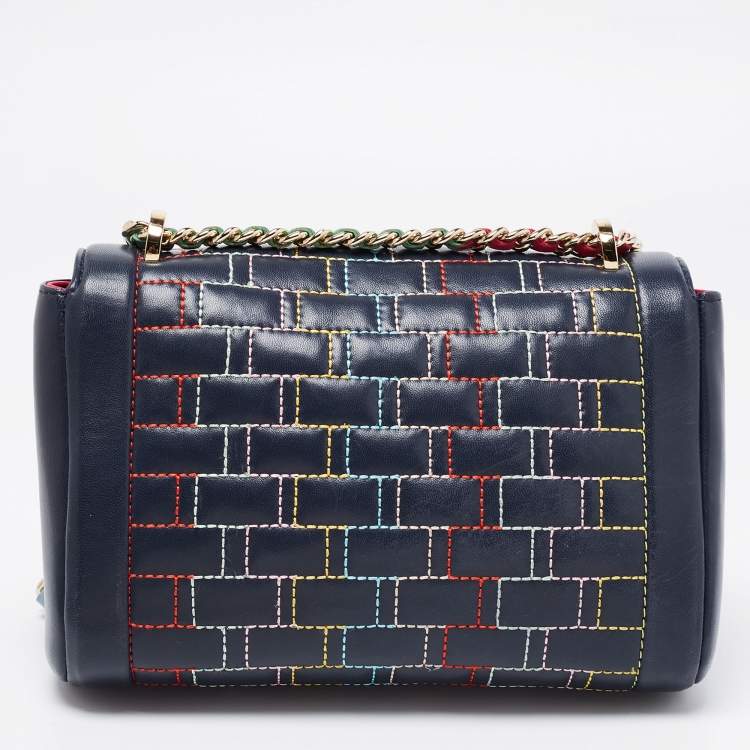 Pre Owned CH Carolina Herrera Blue Quilted Leather Flap Shoulder Bag