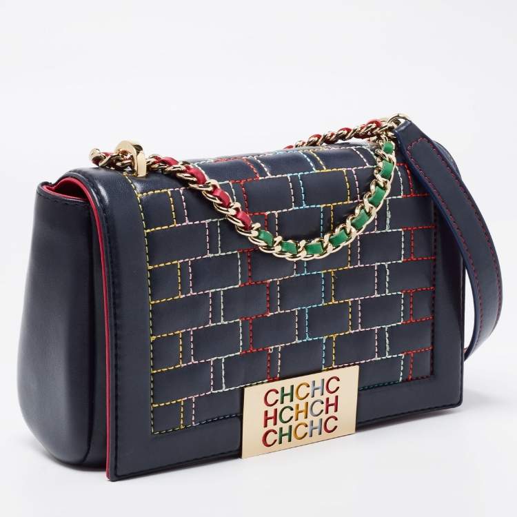 Pre Owned CH Carolina Herrera Blue Quilted Leather Flap Shoulder Bag