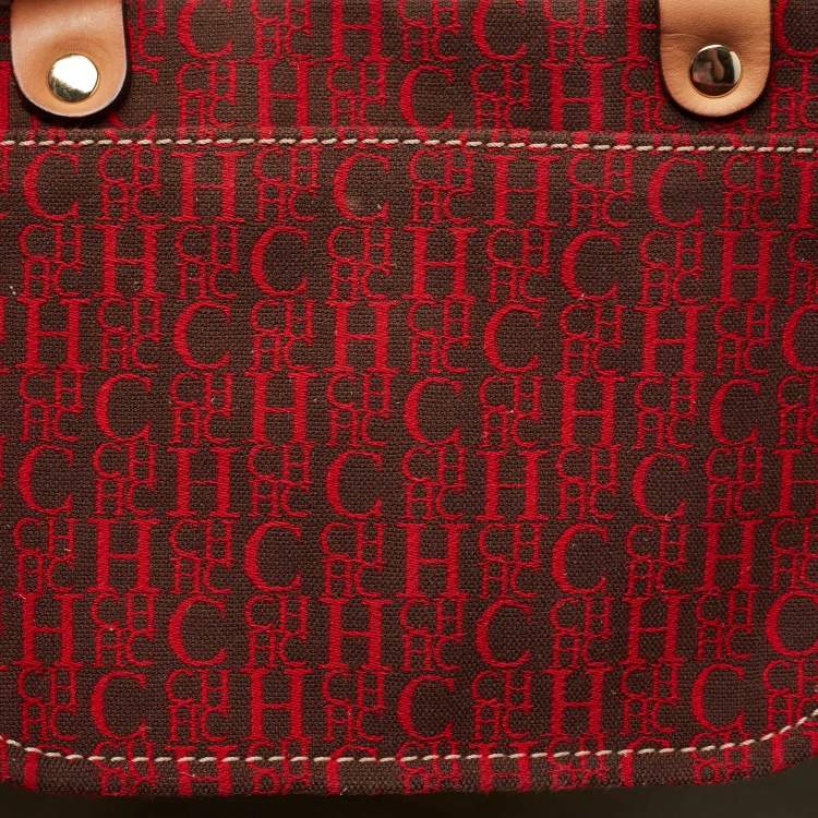 Pre Owned CH Carolina Herrera Off White Embossed Monogram Leather Andy Tote