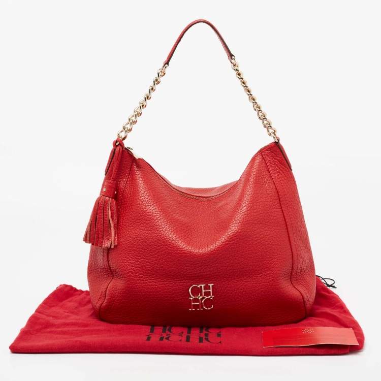 Pre Owned CH Carolina Herrera Red Leather Tassel Hobo