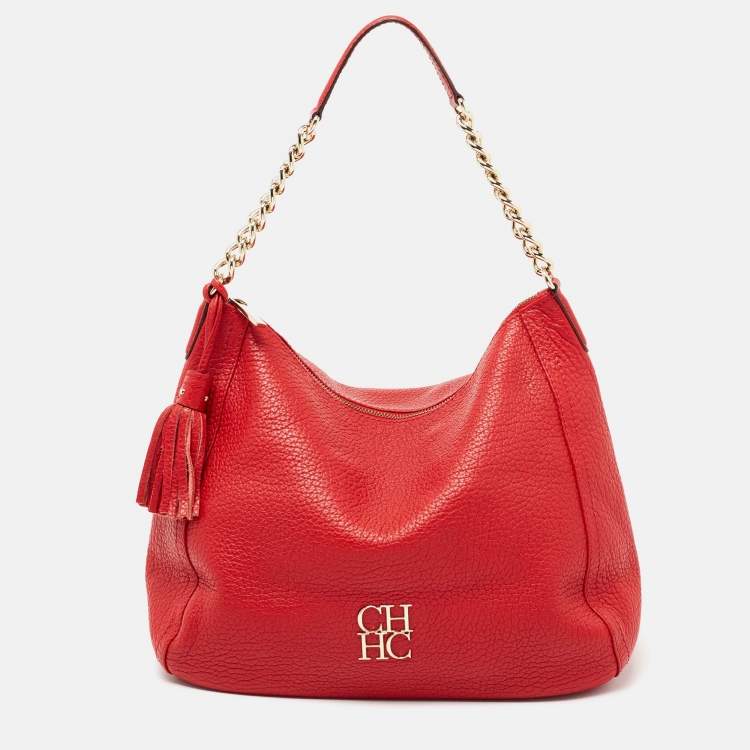 Pre Owned CH Carolina Herrera Red Leather Tassel Hobo