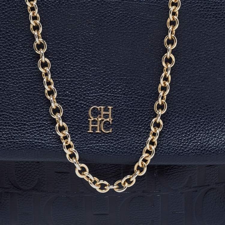 Pre Owned CH Carolina Herrera Blue Leather Minuetto Flap Top Handle Bag