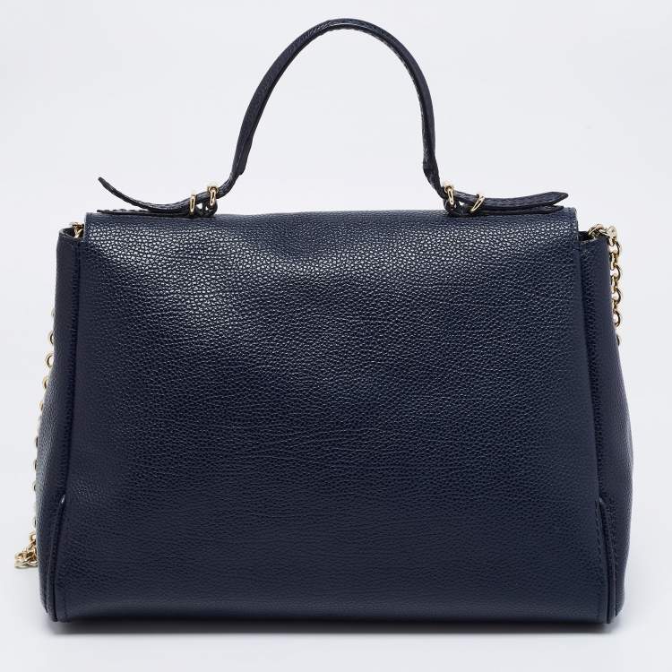 Pre Owned CH Carolina Herrera Blue Leather Minuetto Flap Top Handle Bag