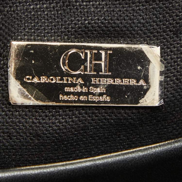 Pre Owned CH Carolina Herrera Gold/Black Leather and Crystals Embellished Duchess Tote