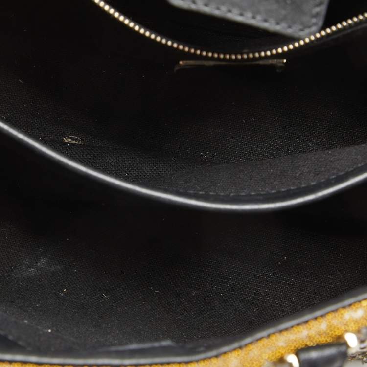 Pre Owned CH Carolina Herrera Gold/Black Leather and Crystals Embellished Duchess Tote
