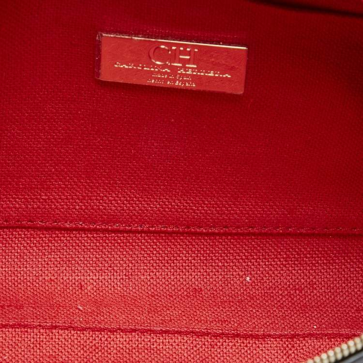Pre Owned CH Carolina Herrera Black Monogram Embossed Leather Front Zip Crossbody Bag