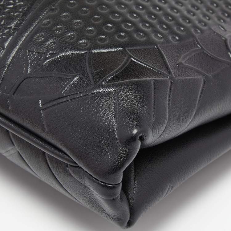 Pre Owned CH Carolina Herrera Black Monogram Embossed Leather Front Zip Crossbody Bag