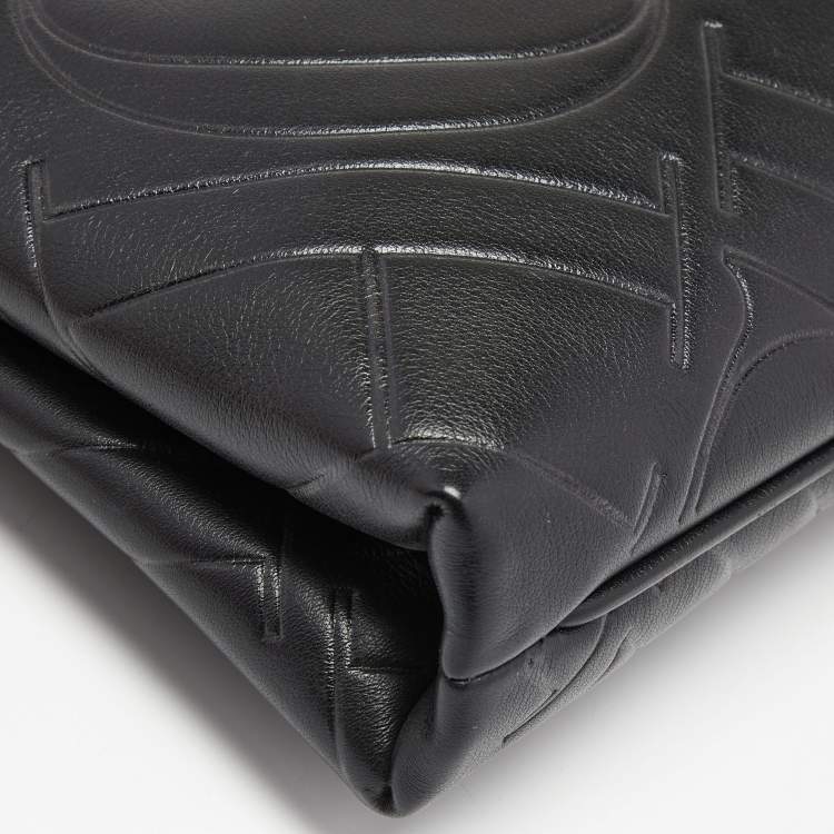 Pre Owned CH Carolina Herrera Black Monogram Embossed Leather Front Zip Crossbody Bag
