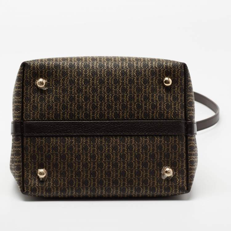 Pre Owned CH Carolina Herrera Brown/Yellow  Monogram Coated Canvas and Leather Matryoshka Padlock Tote