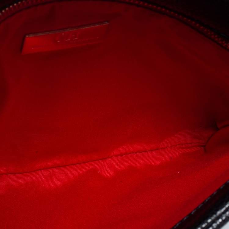 Pre Owned CH Carolina Herrera Black Leather Metal Flap Chain Clutch