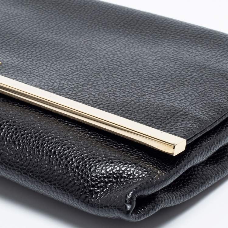 Pre Owned CH Carolina Herrera Black Leather Metal Flap Chain Clutch