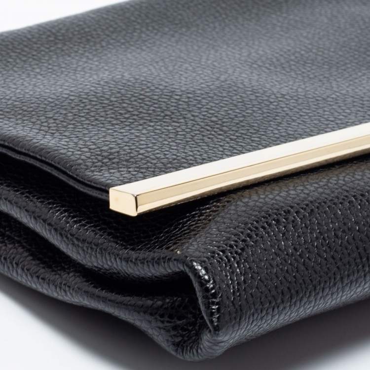 Pre Owned CH Carolina Herrera Black Leather Metal Flap Chain Clutch
