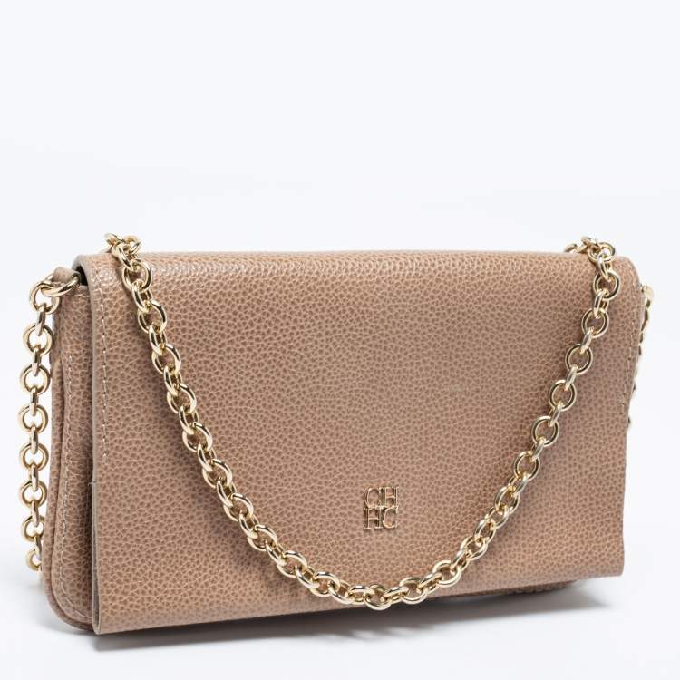 مملوكة مسبقًا CH Carolina Herrera Beige Leather Flap Chain Crossbody Bag