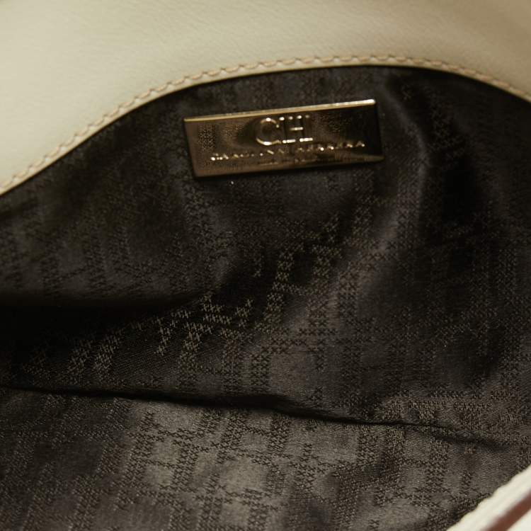 Pre Owned CH Carolina Herrera White Perforated Logo Leather Tassel Flap Chain Bag