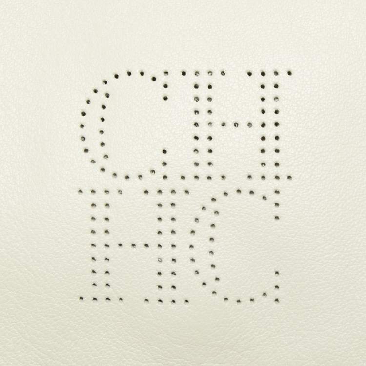 Pre Owned CH Carolina Herrera White Perforated Logo Leather Tassel Flap Chain Bag