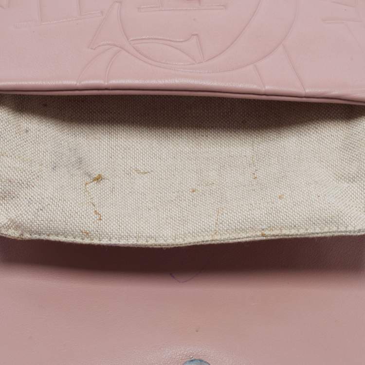 Pre Owned CH Carolina Herrera Pink Embossed Leather Flap Top Handle Bag