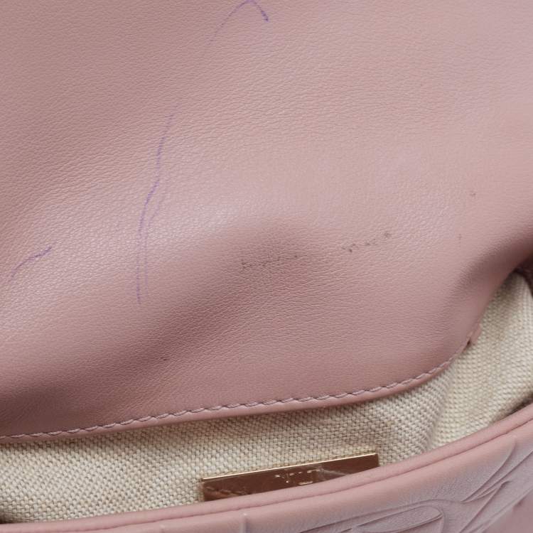 Pre Owned CH Carolina Herrera Pink Embossed Leather Flap Top Handle Bag