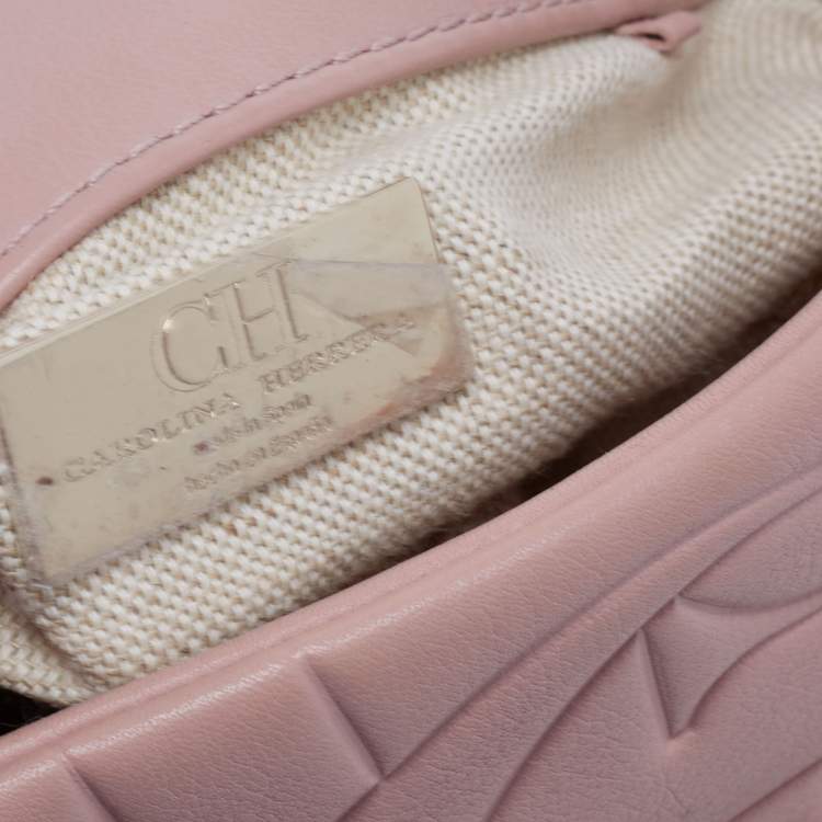 Pre Owned CH Carolina Herrera Pink Embossed Leather Flap Top Handle Bag