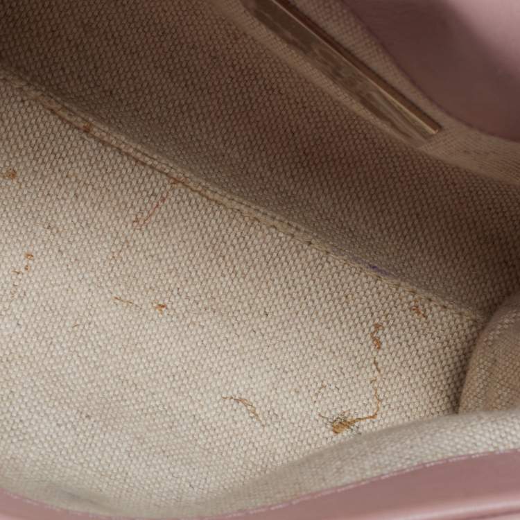 Pre Owned CH Carolina Herrera Pink Embossed Leather Flap Top Handle Bag