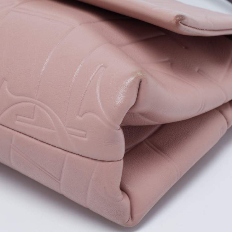 Pre Owned CH Carolina Herrera Pink Embossed Leather Flap Top Handle Bag