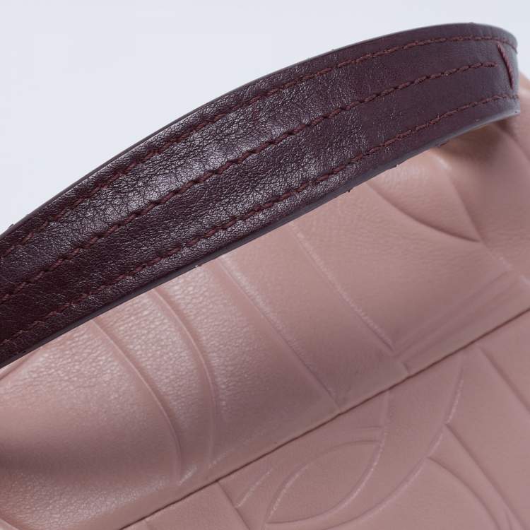 Pre Owned CH Carolina Herrera Pink Embossed Leather Flap Top Handle Bag