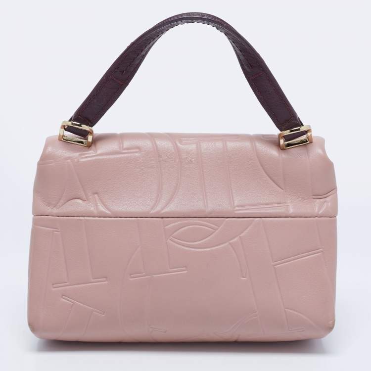 Pre Owned CH Carolina Herrera Pink Embossed Leather Flap Top Handle Bag