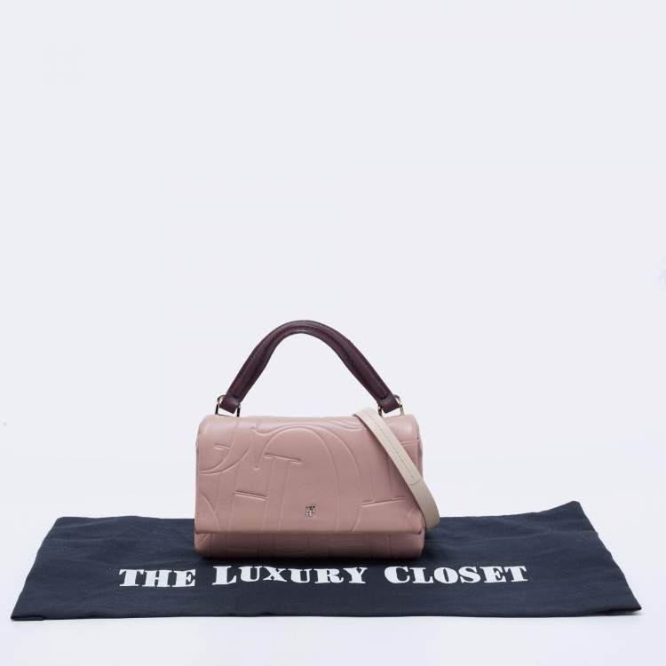 Pre Owned CH Carolina Herrera Pink Embossed Leather Flap Top Handle Bag