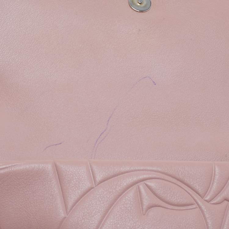Pre Owned CH Carolina Herrera Pink Embossed Leather Flap Top Handle Bag