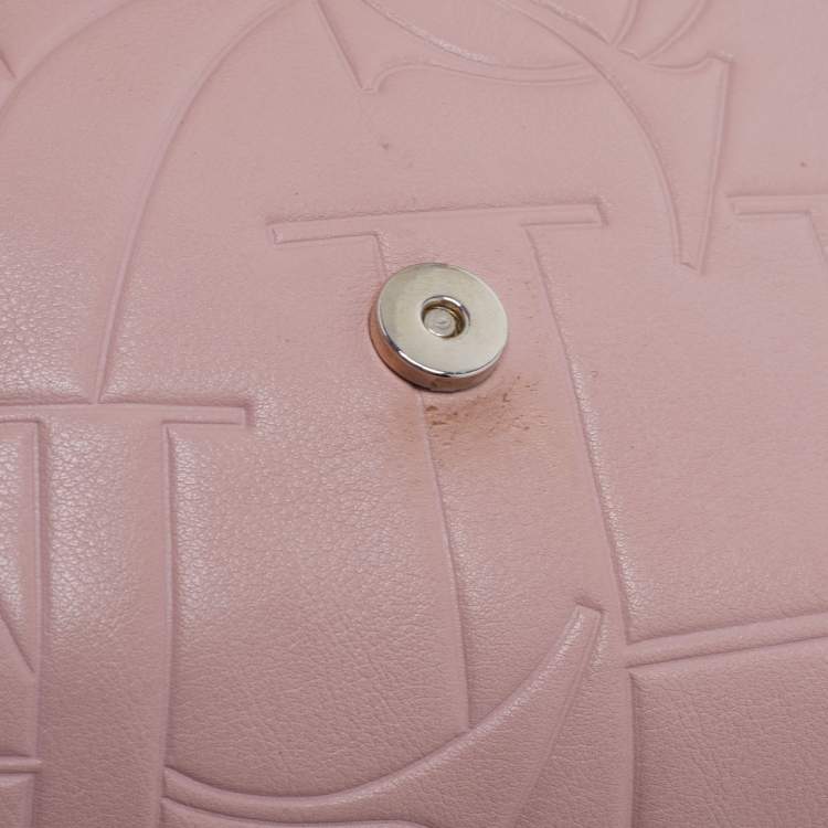 Pre Owned CH Carolina Herrera Pink Embossed Leather Flap Top Handle Bag