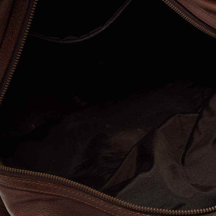 Pre Owned CH Carolina Herrera Dark Brown Monogram Embossed Leather Zip Satchel