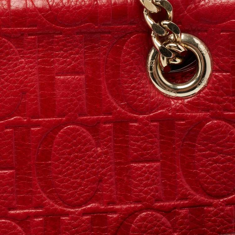 Pre Owned CH Carolina Herrera Red Monogram Leather Audrey Shoulder Bag