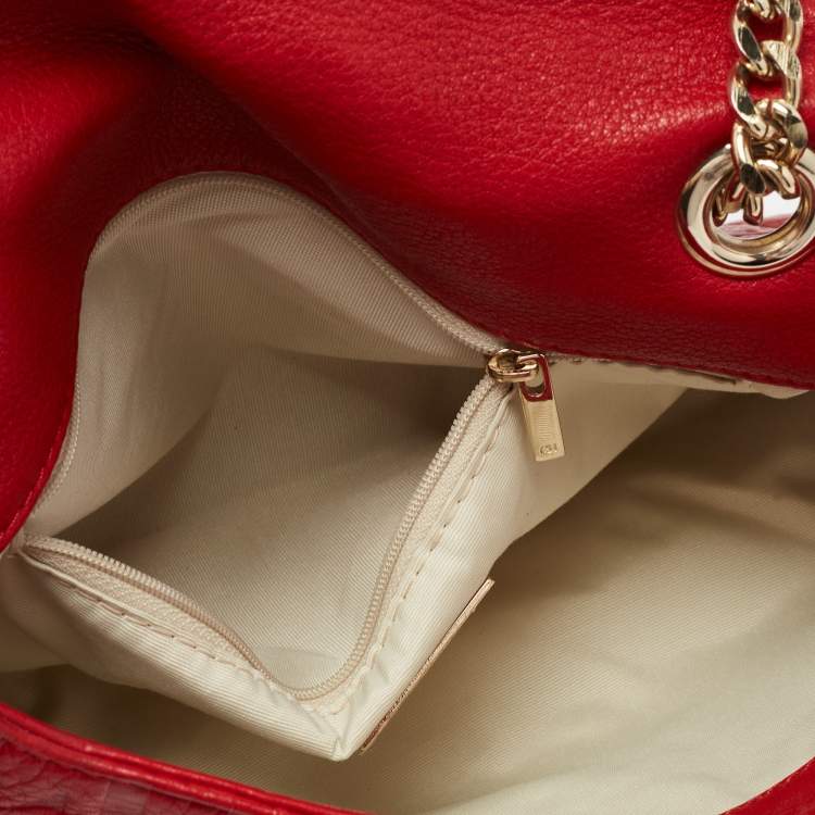 Pre Owned CH Carolina Herrera Red Monogram Leather Audrey Shoulder Bag