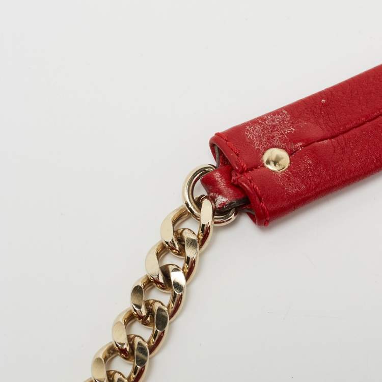 Pre Owned CH Carolina Herrera Red Monogram Leather Audrey Shoulder Bag
