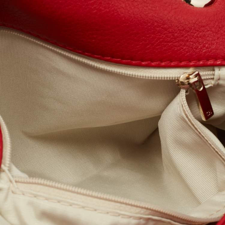 Pre Owned CH Carolina Herrera Red Monogram Leather Audrey Shoulder Bag