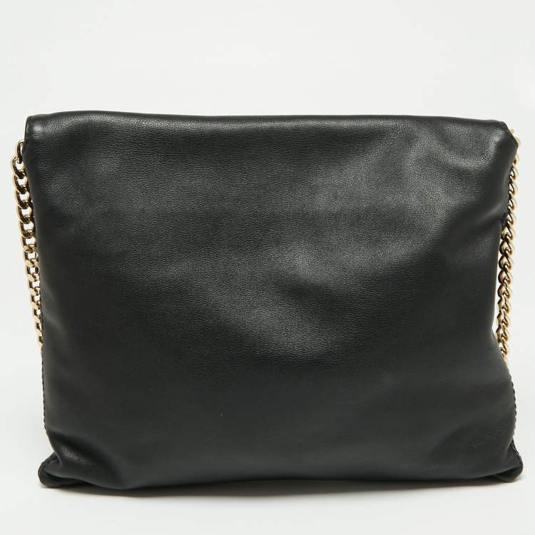 Pre Owned CH Carolina Herrera Black Leather Envelope Shoulder Bag