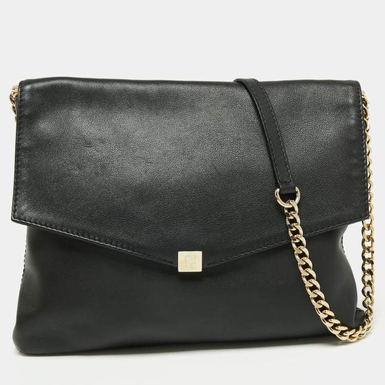 Pre Owned CH Carolina Herrera Black Leather Envelope Shoulder Bag