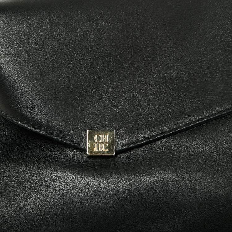 Pre Owned CH Carolina Herrera Black Leather Envelope Shoulder Bag