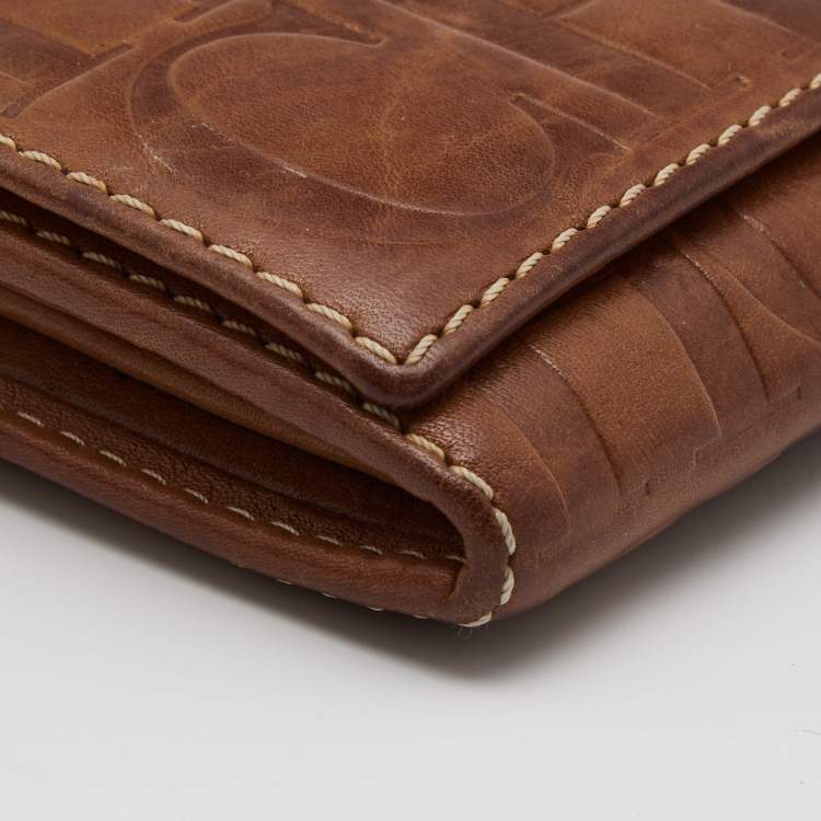 Pre Owned CH Carolina Herrera Brown Monogram Leather Flap Continental Wallet