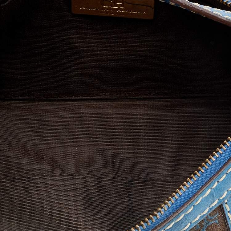 Pre Owned CH Carolina Herrera Blue/ Grey Coated Canvas and Leather Shoulder Bag