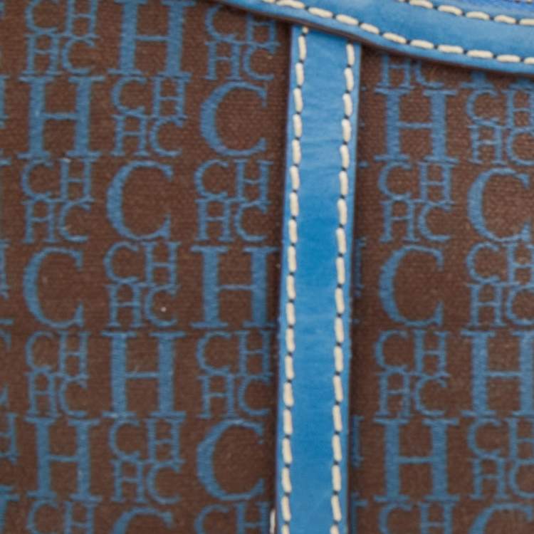 Pre Owned CH Carolina Herrera Blue/ Grey Coated Canvas and Leather Shoulder Bag
